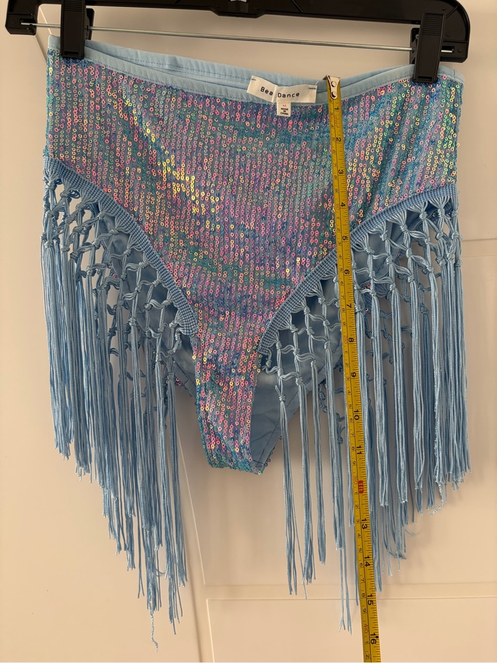 festival hot pants sequin fringe rave bottoms in Iridescent Blue burlesque